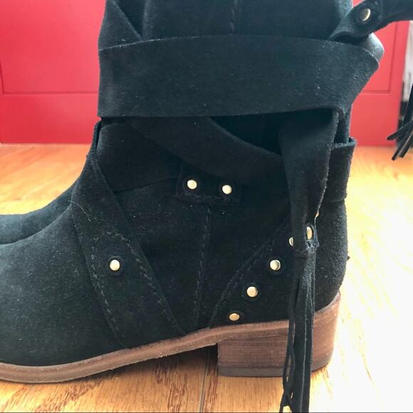 SEE BY CHLOE Studded Dasha Tassle Suede Boots Black Fringe Women’s Size 6 NWOB - Picture 10 of 14